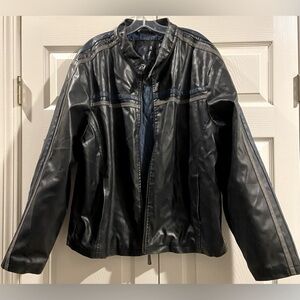 Men's Whispering Smith Black Faux Leather Motorcycle Jacket Cafe Racer Sz XL